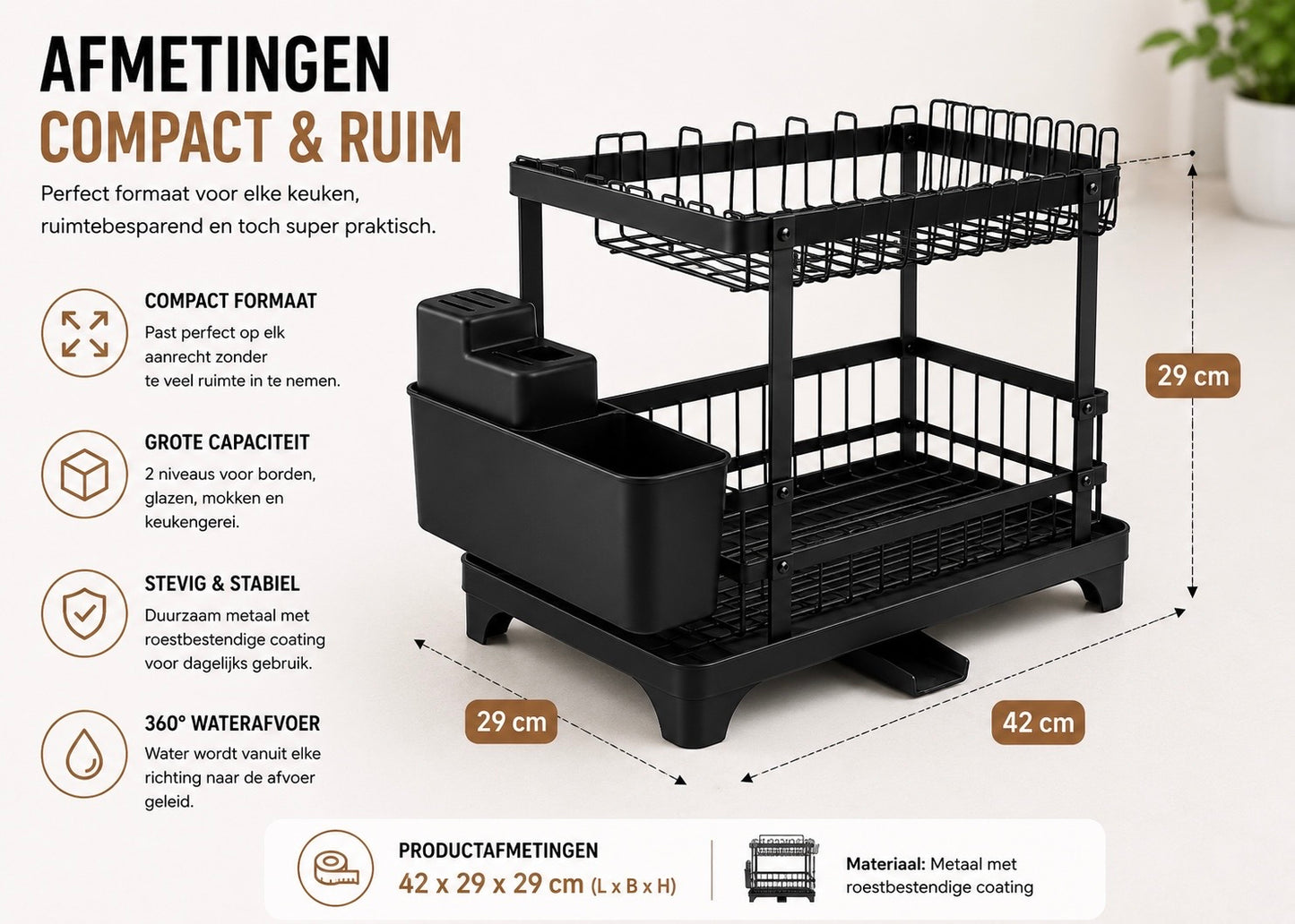 Evoria® Afdruiprek met 360° Afvoer
