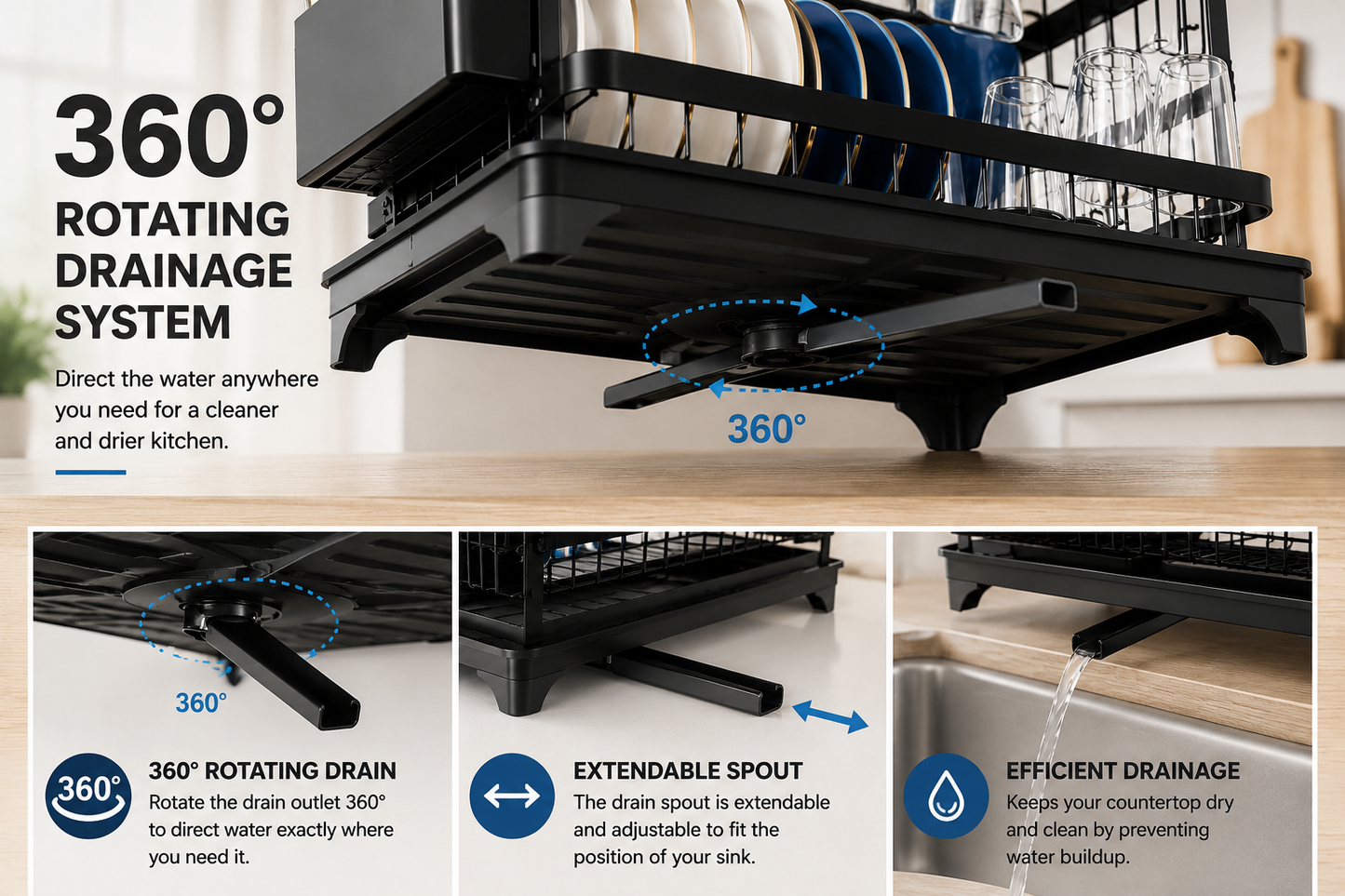 Evoria® Afdruiprek met 360° Afvoer